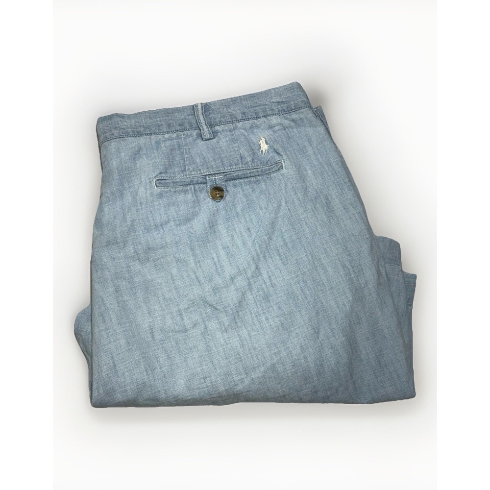Polo Ralph Lauren Mens 38 Chambray Shorts Classic Fit Light Blue Bermuda Pony